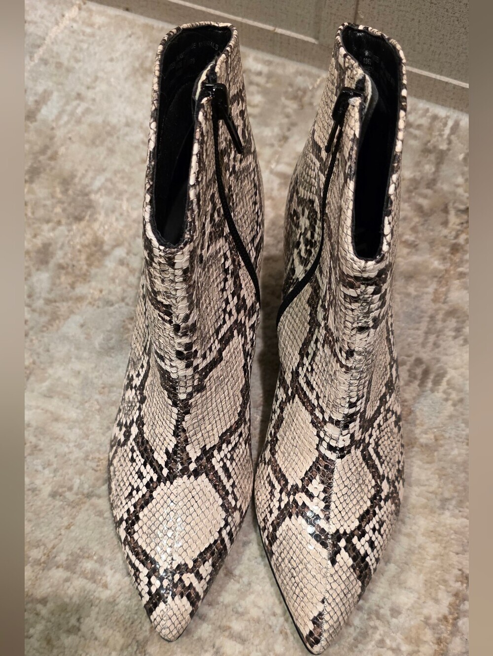 Worthington Snake-Print Pointed Toe Ankle Boots in Cream and Black